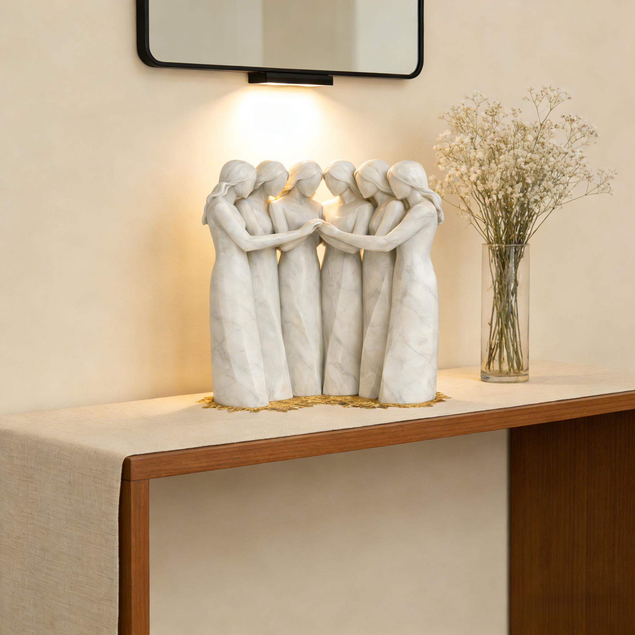 Celebrates Friendships Handmade White Marble Sisters Sculpture