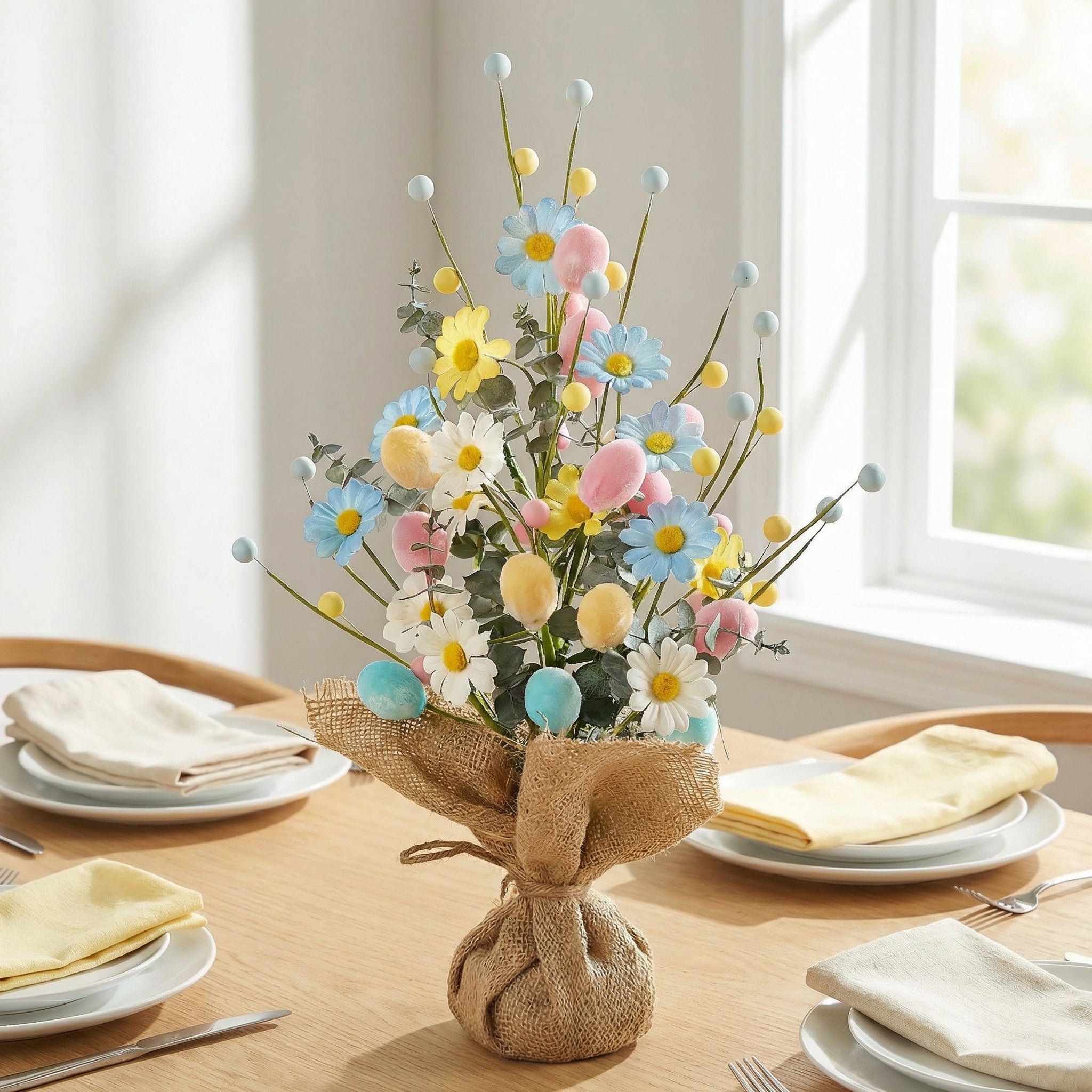 Easter Egg Tree Decoration,Easter Table Tree Decoration, Artificial Easter Egg Tree with Burlap Base