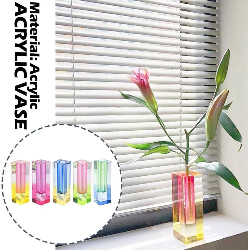 Acrylic Crystal Rainbow Color Square Bud Vase