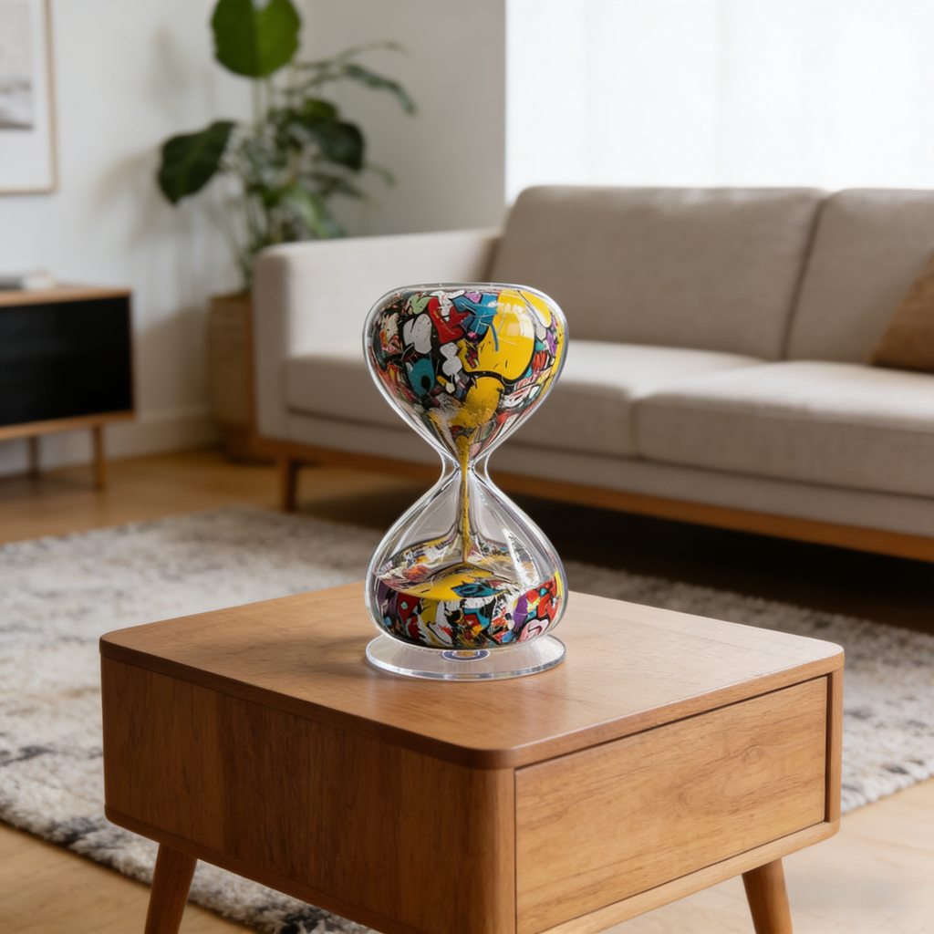 360° Rotating Acrylic Sand Timer with Graffiti Style Color Change