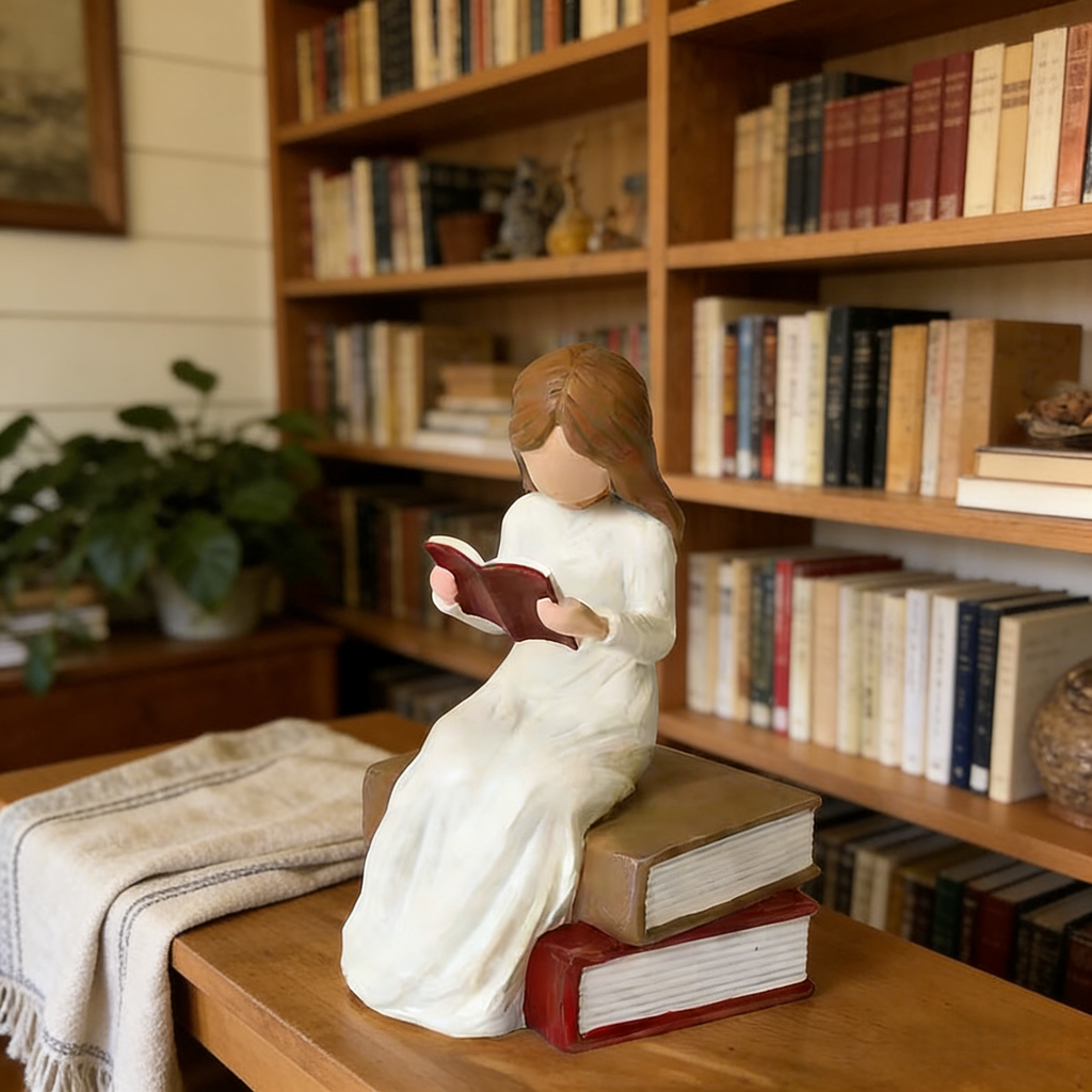 Book Lover Gifts Reading Sculpture,Hand-Painted Resin Figurines Ornaments ,Bookshelf Decor for Home Office Desk
