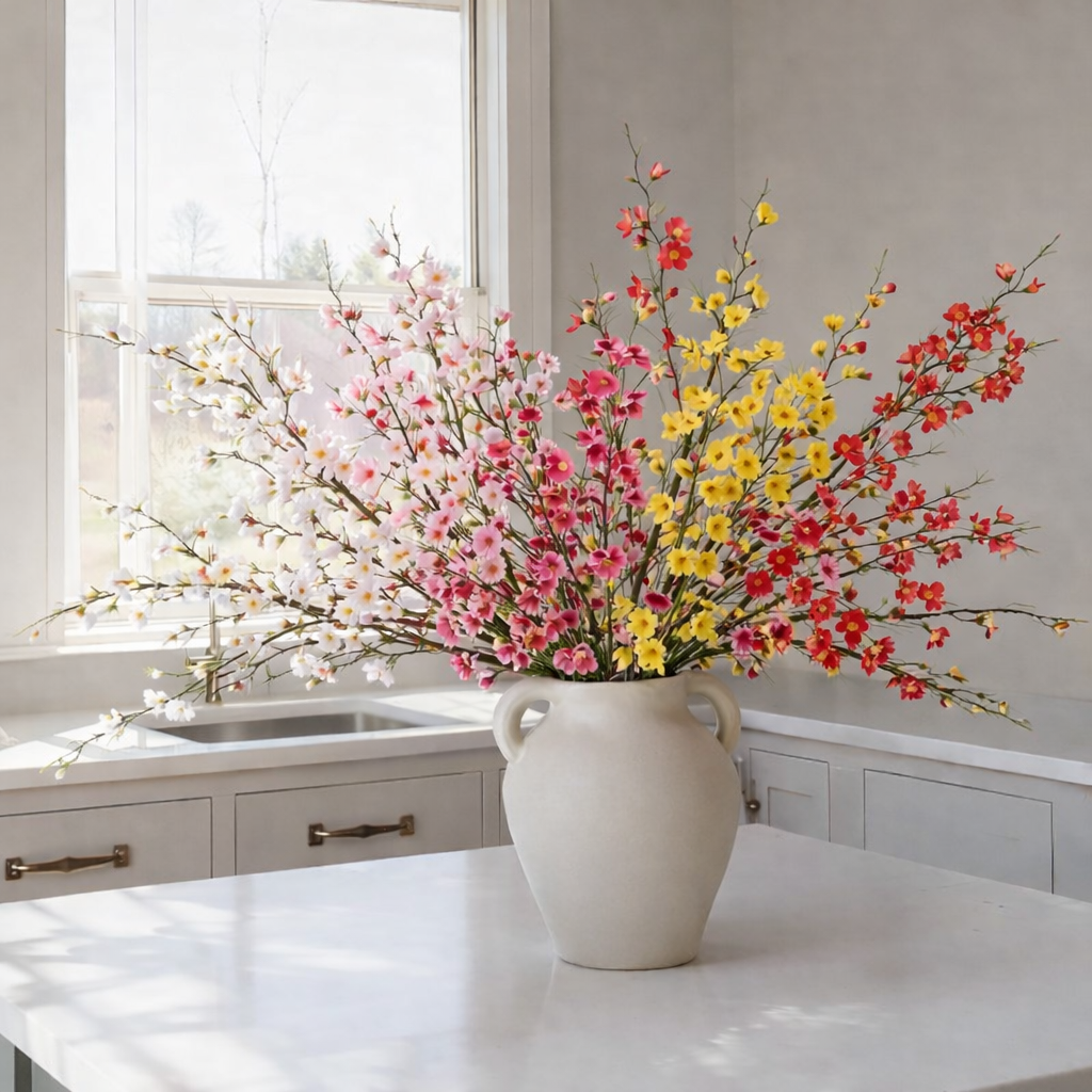5 Stems Artificial Cherry Blossom Branches Spring Indoor Decoration