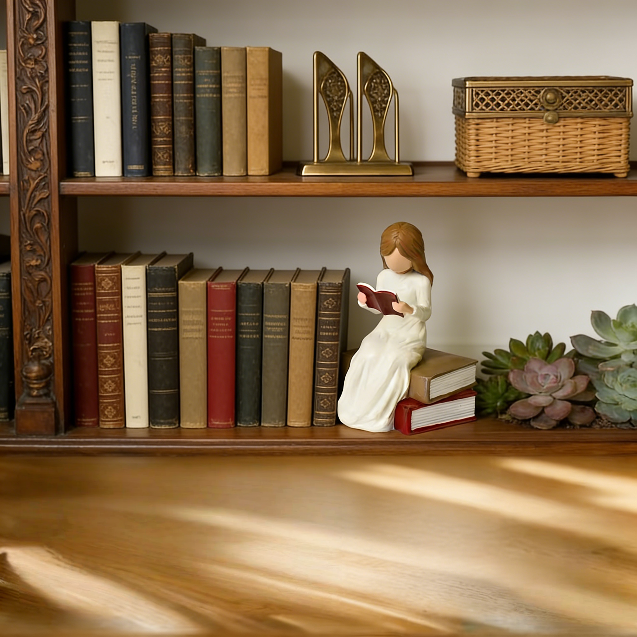 Book Lover Gifts Reading Sculpture,Hand-Painted Resin Figurines Ornaments ,Bookshelf Decor for Home Office Desk