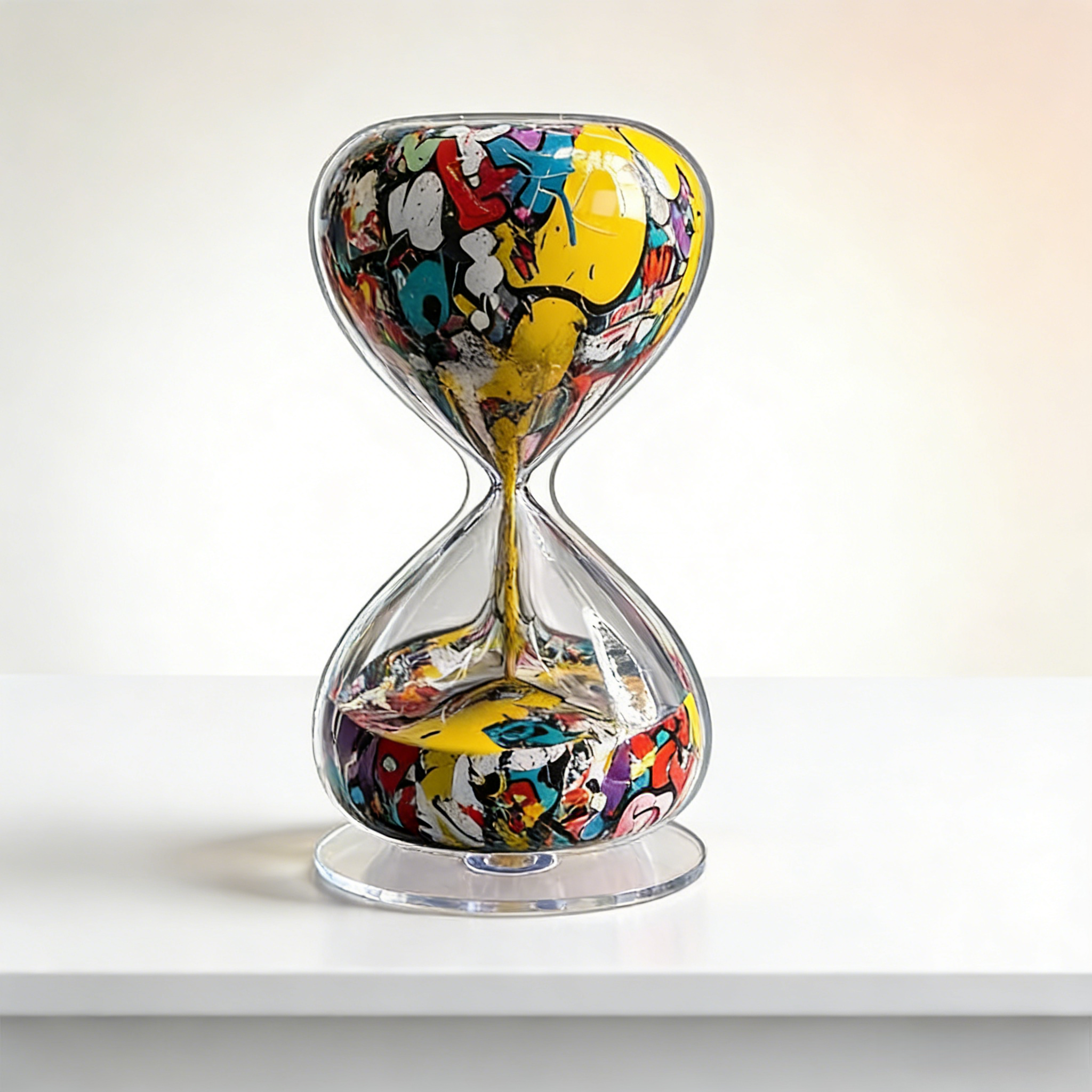 360° Rotating Acrylic Sand Timer with Graffiti Style Color Change