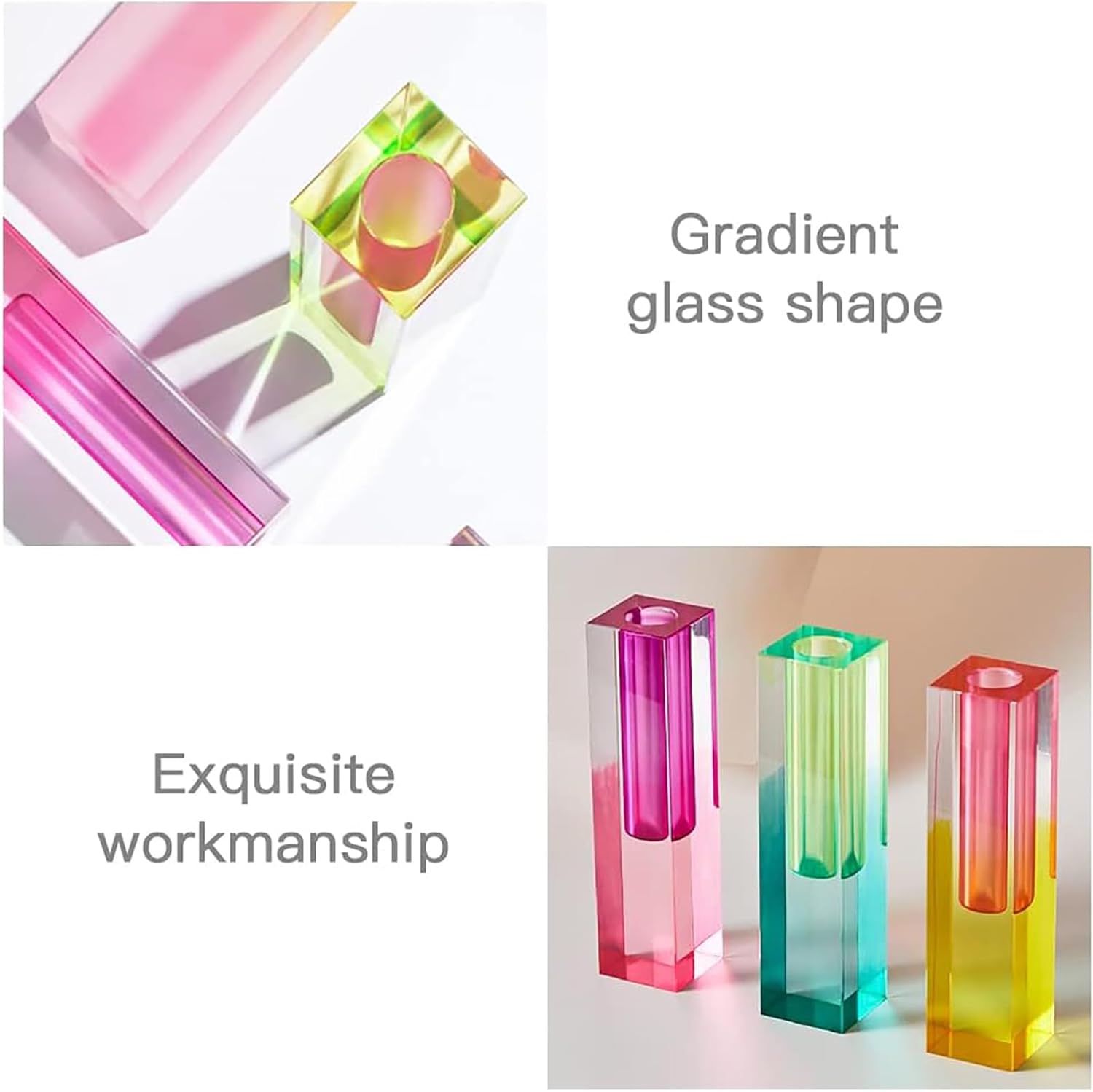 Acrylic Crystal Rainbow Color Square Bud Vase