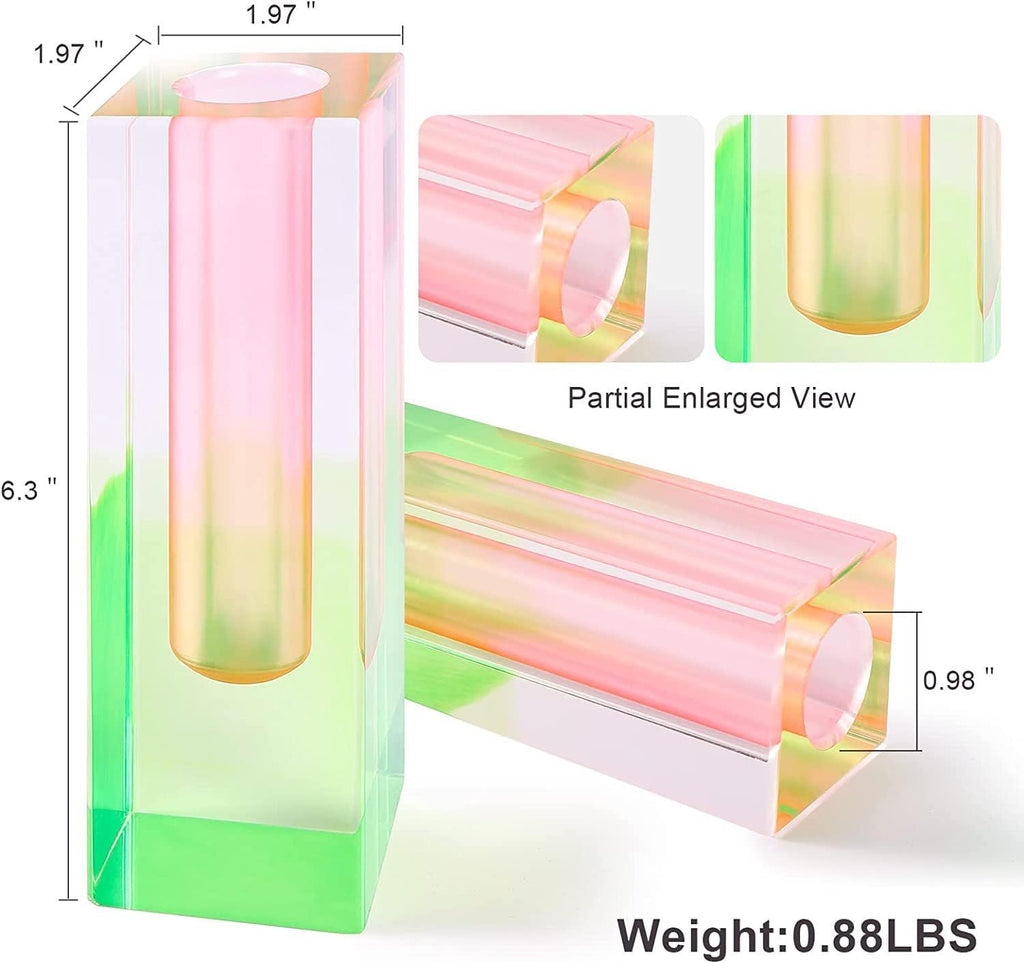 Acrylic Crystal Rainbow Color Square Bud Vase