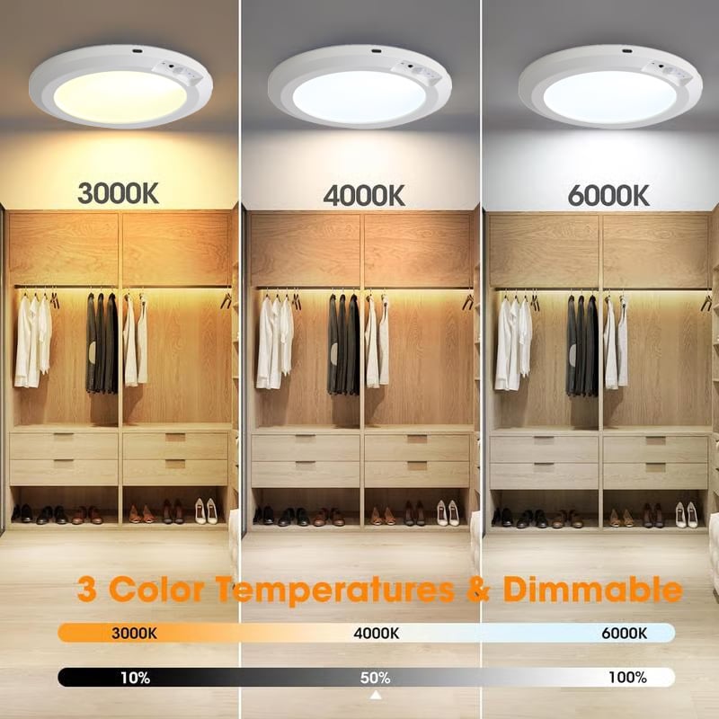 2026 New Rechargeable Motion Sensor Ceiling Light with Remote - Magnetic Wireless Ceiling Light Battery Powered for Closet Shower Stairs Shed Hallway Porch Patio ect
