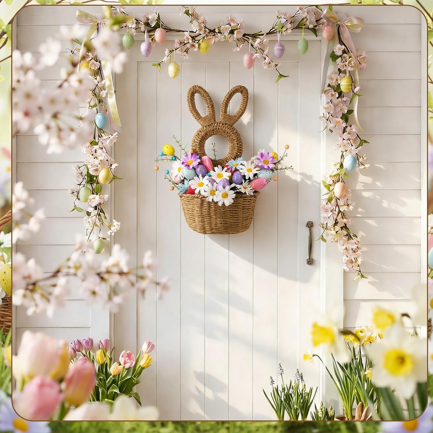 Bunny Basket Hanging Wall Pocket Spring Decor