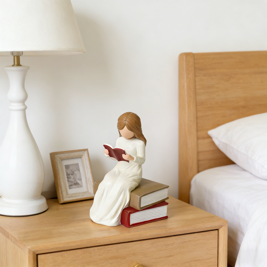 Book Lover Gifts Reading Sculpture,Hand-Painted Resin Figurines Ornaments ,Bookshelf Decor for Home Office Desk