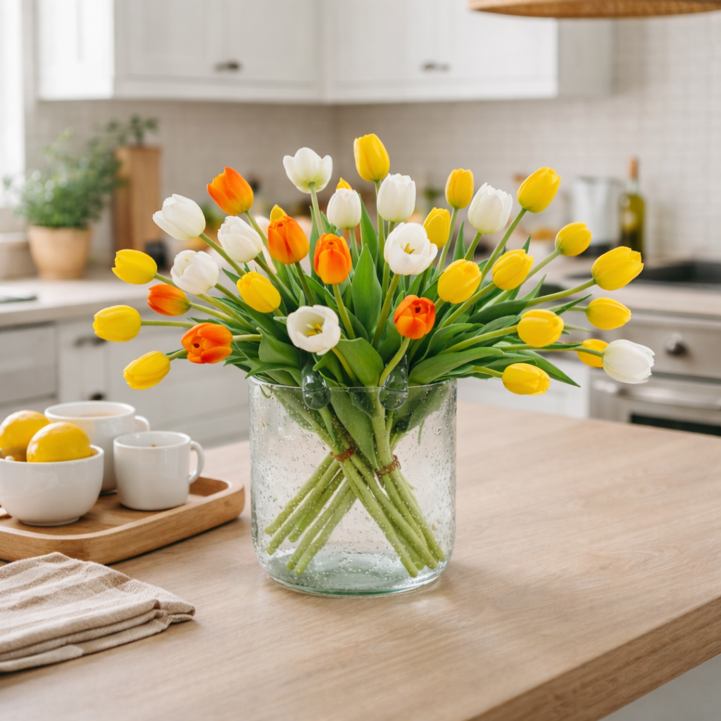 Artificial Tulips Flowers, Real Touch Latex Bouquet,Easter-ready Spring Décor