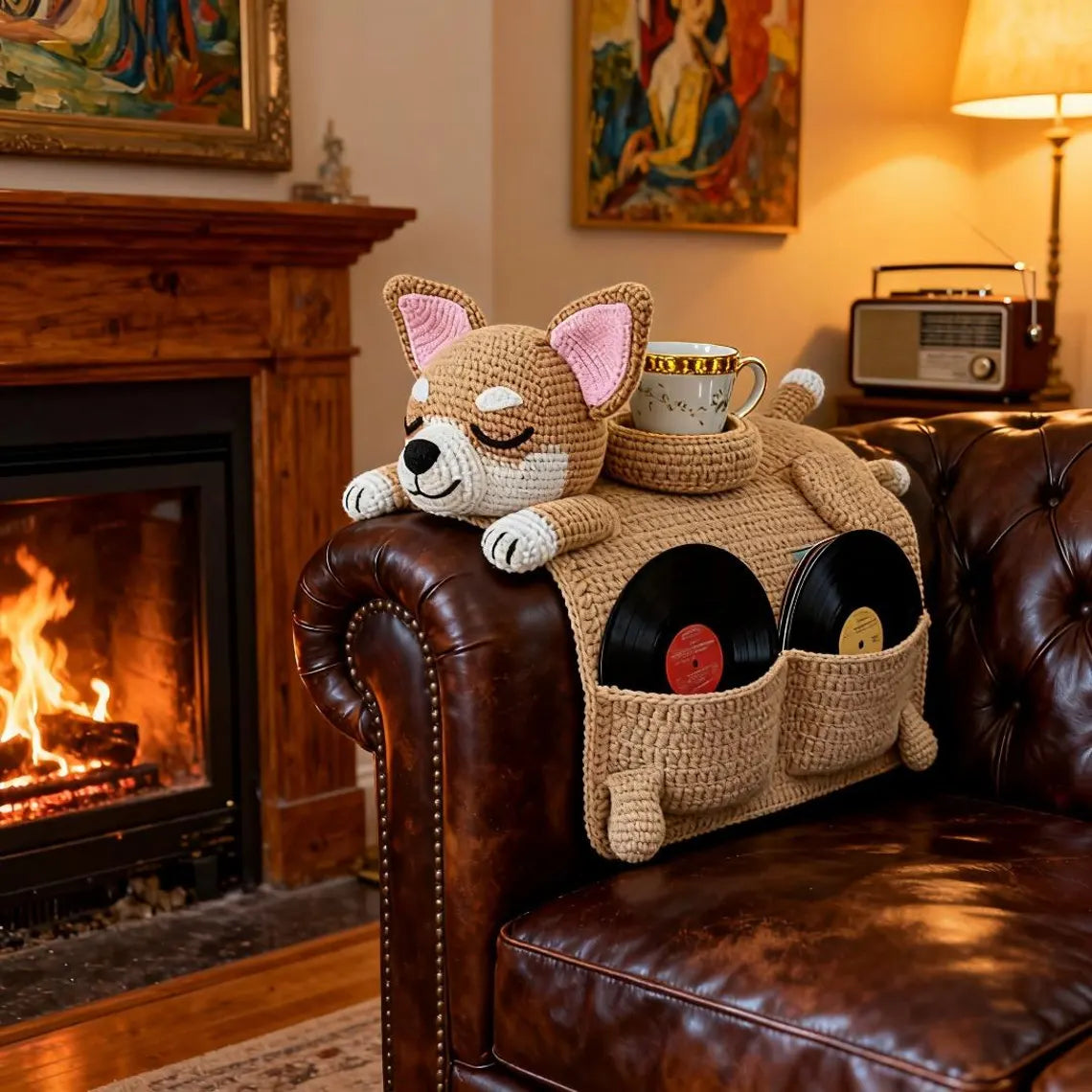 Crochet Dog Sofa Organizer with Cup Holder