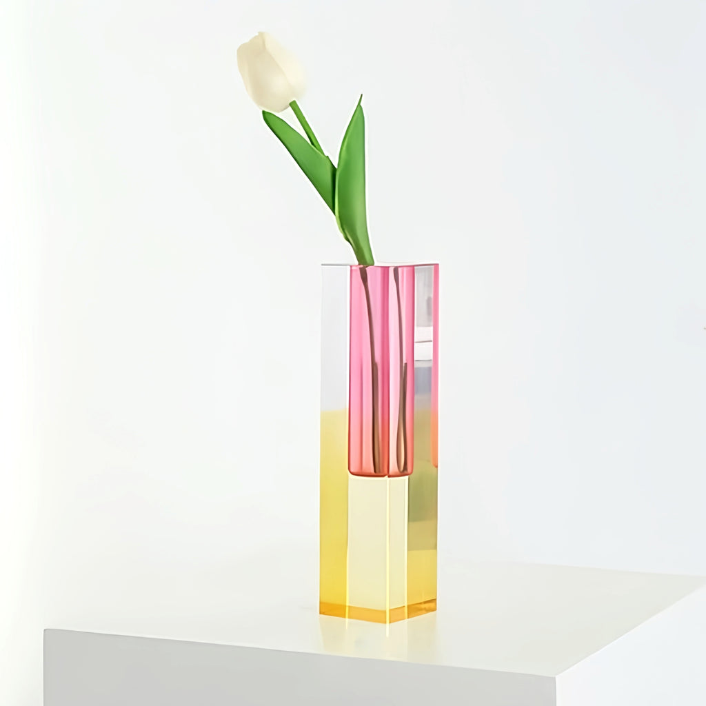Acrylic Crystal Rainbow Color Square Bud Vase