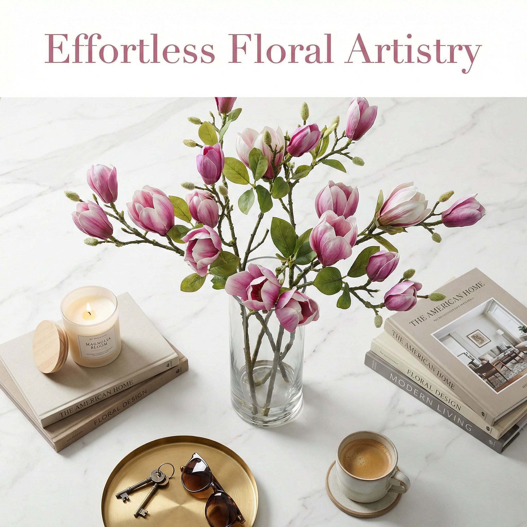 Artificial Magnolia Flower Branches Stem