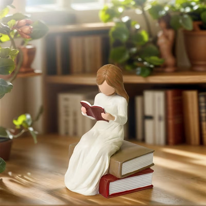 Book Lover Gifts Reading Sculpture,Hand-Painted Resin Figurines Ornaments ,Bookshelf Decor for Home Office Desk