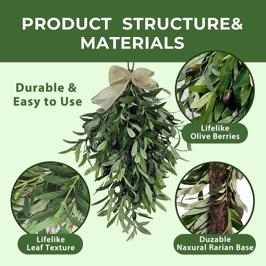 Artificial Olive Swag with Greenery Leaves and Burlap Bow