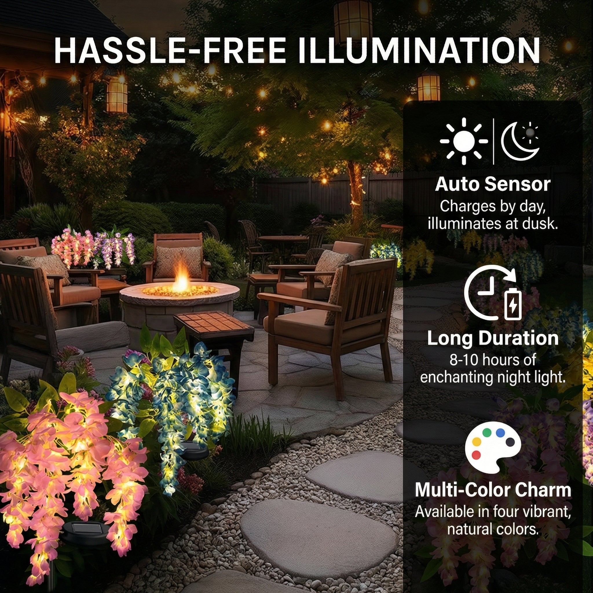 🌸 Solar LED Outdoor Wisteria Stake Lights | Glowing Floral Garden Accents