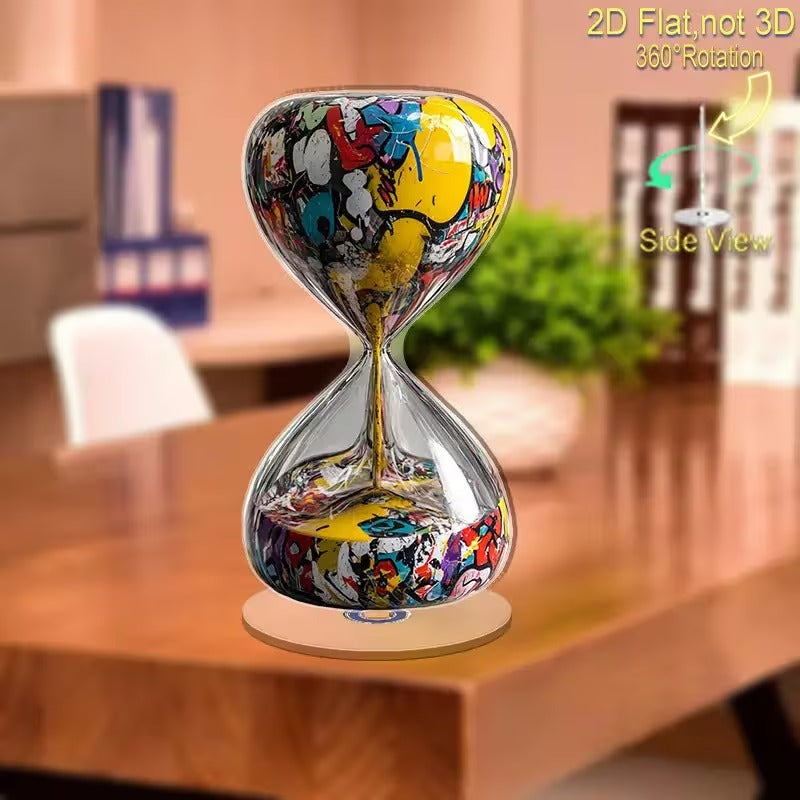 360° Rotating Acrylic Sand Timer with Graffiti Style Color Change