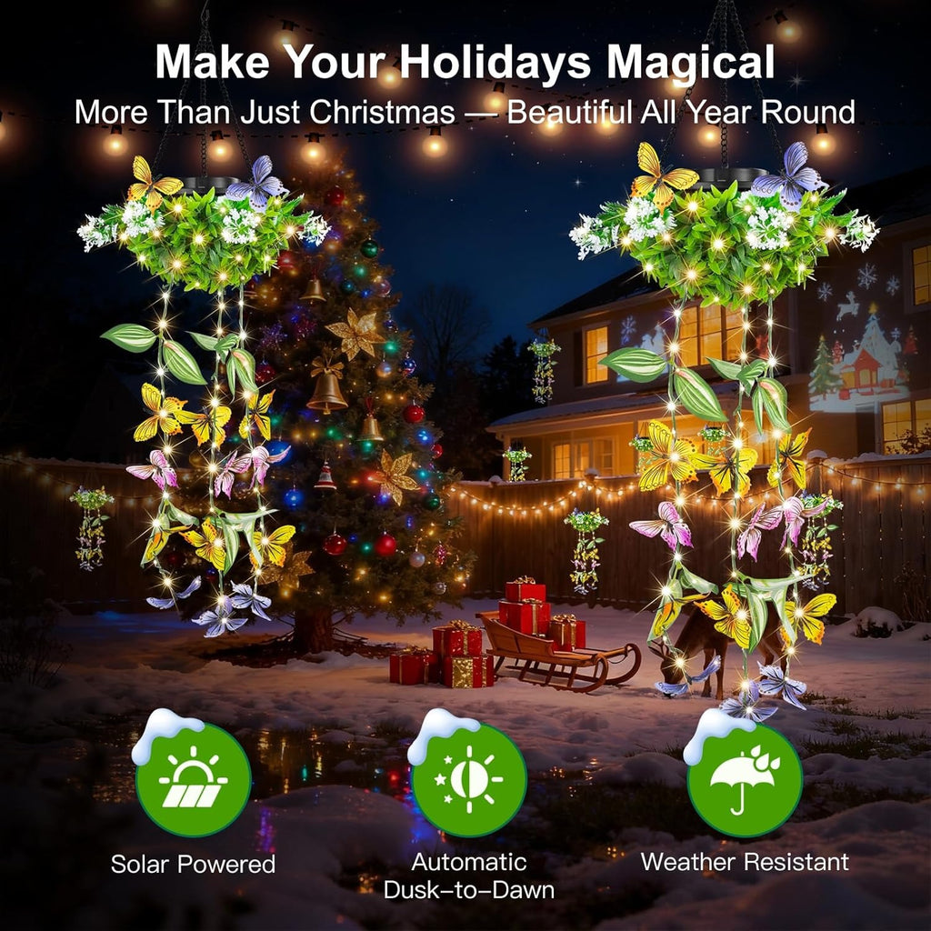 Artificial Butterfly & Flower Solar Powered Hanging Garden Lights