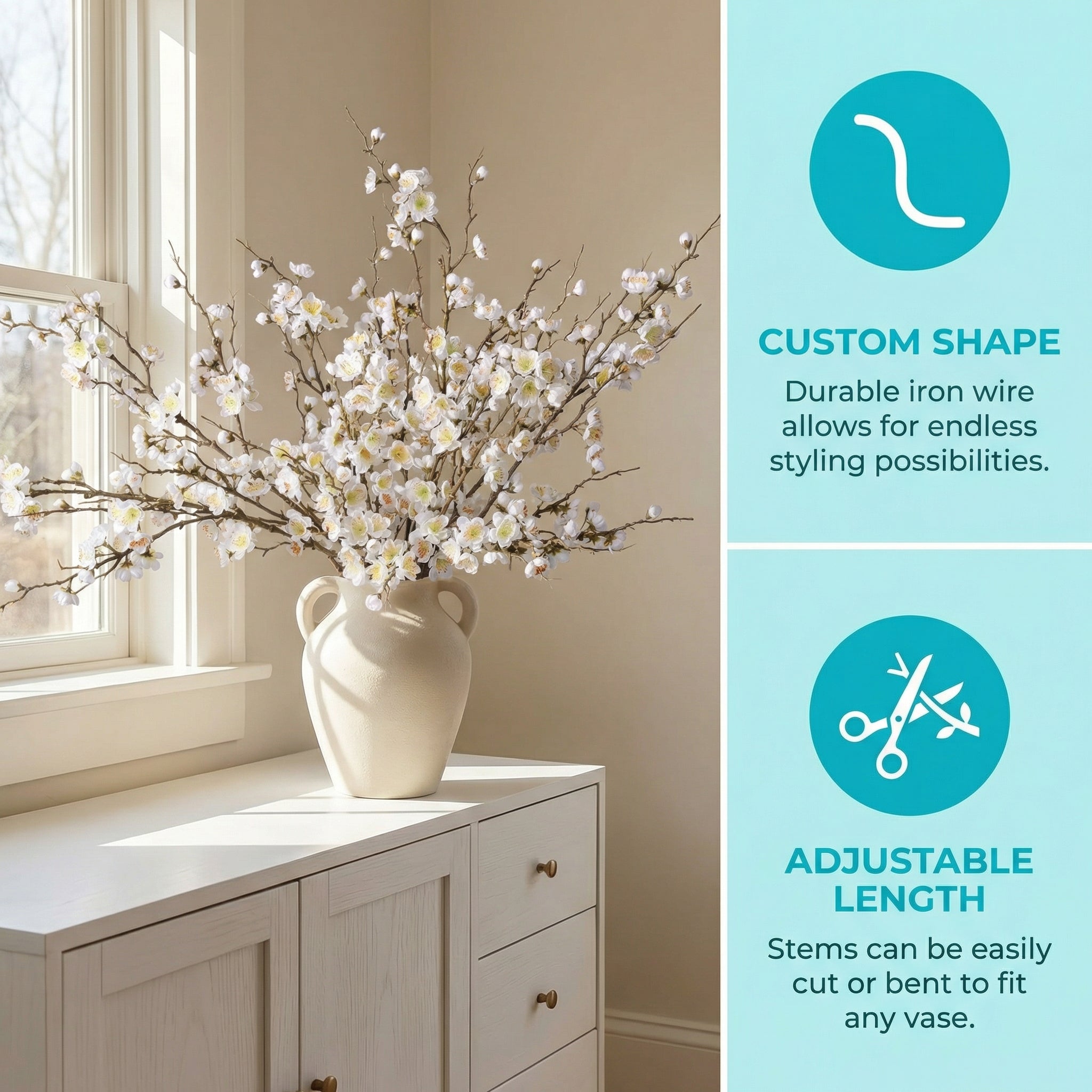 5 Stems Artificial Cherry Blossom Branches Spring Indoor Decoration