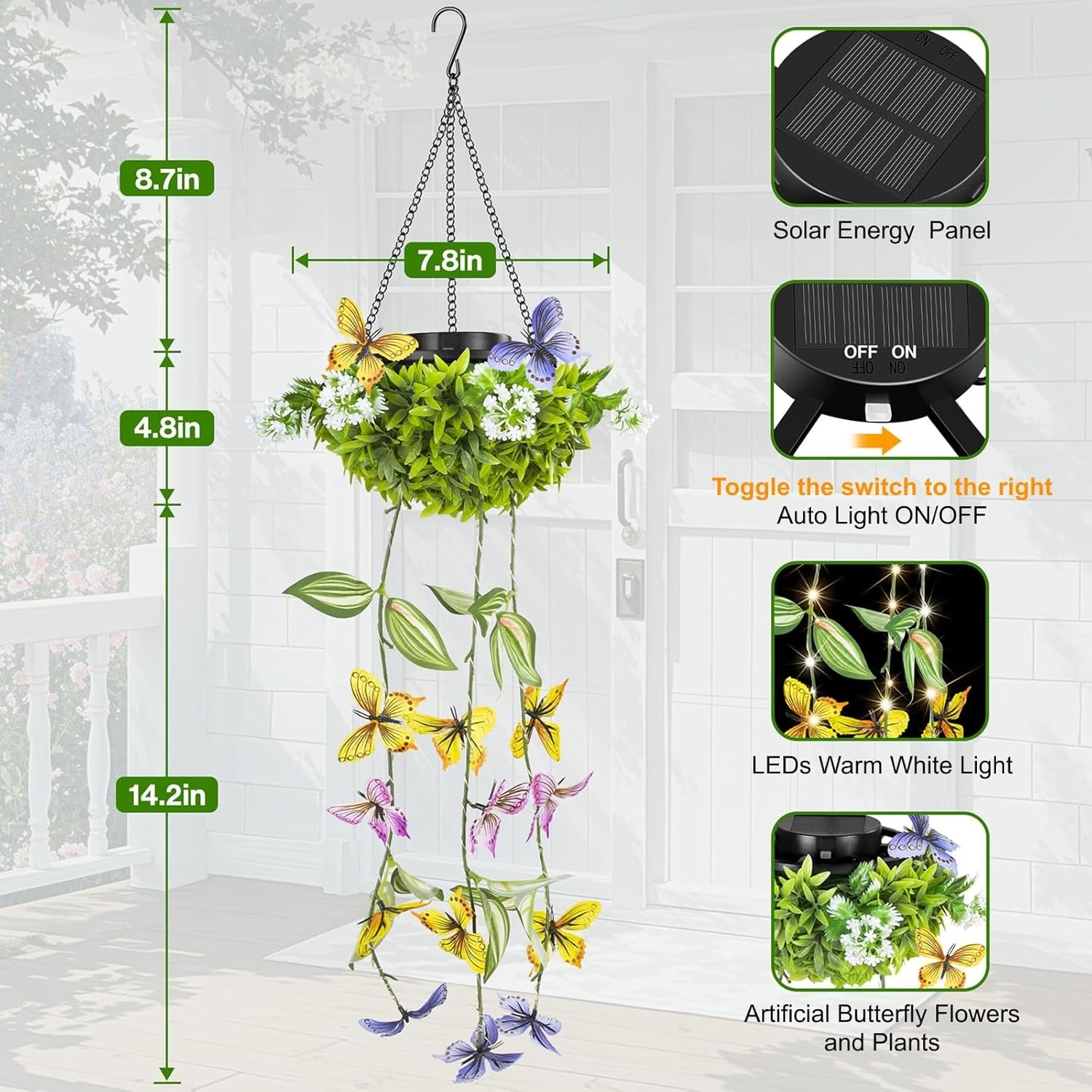 Artificial Butterfly & Flower Solar Powered Hanging Garden Lights