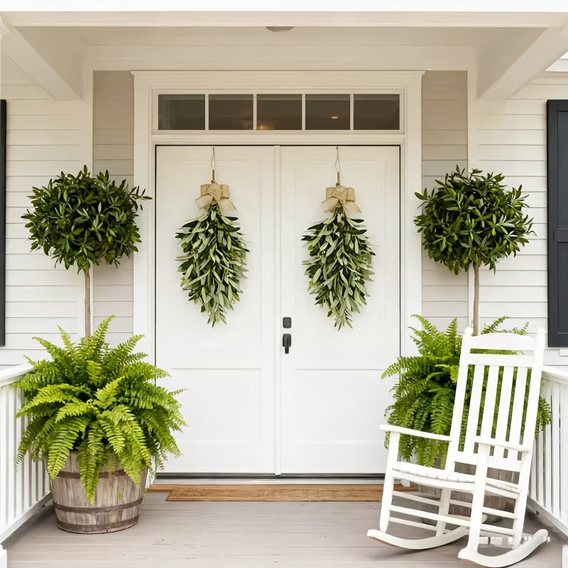 Artificial Olive Swag with Greenery Leaves and Burlap Bow