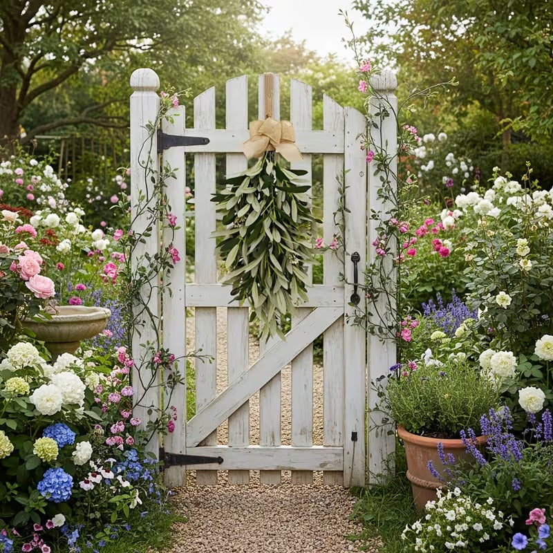 Artificial Olive Swag with Greenery Leaves and Burlap Bow