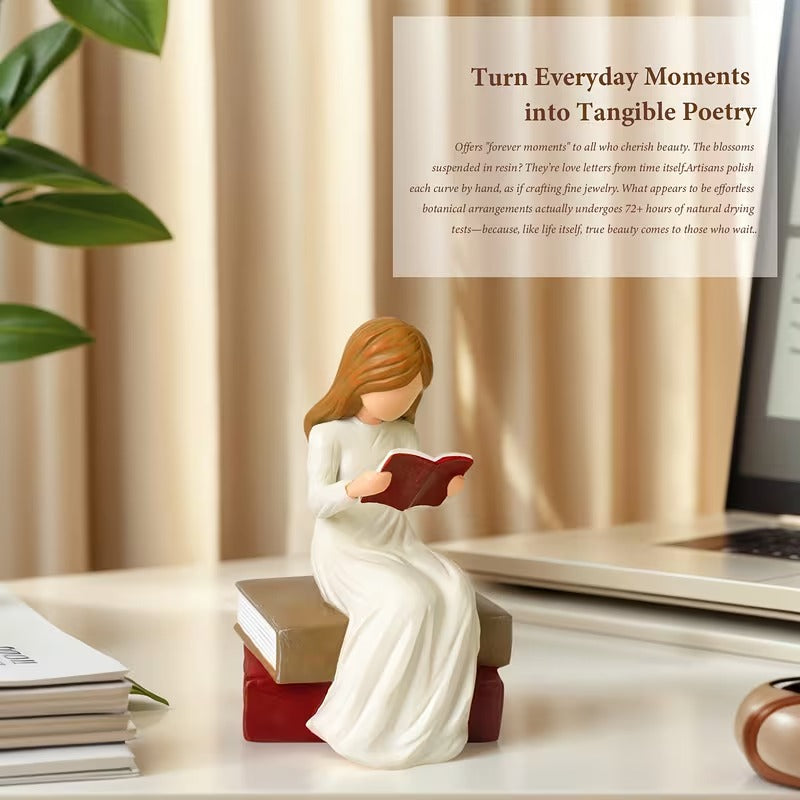 Book Lover Gifts Reading Sculpture,Hand-Painted Resin Figurines Ornaments ,Bookshelf Decor for Home Office Desk