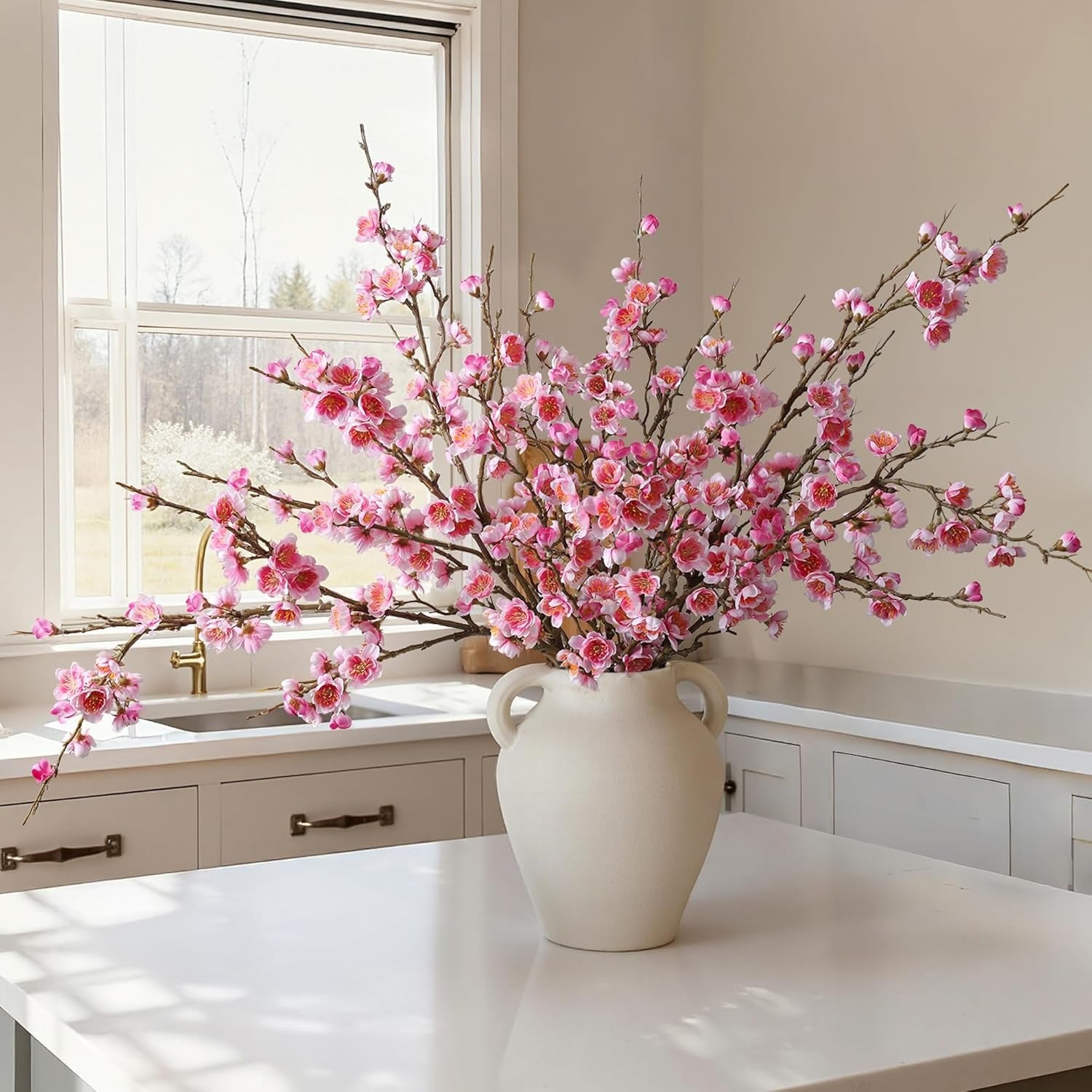 5 Stems Artificial Cherry Blossom Branches Spring Indoor Decoration