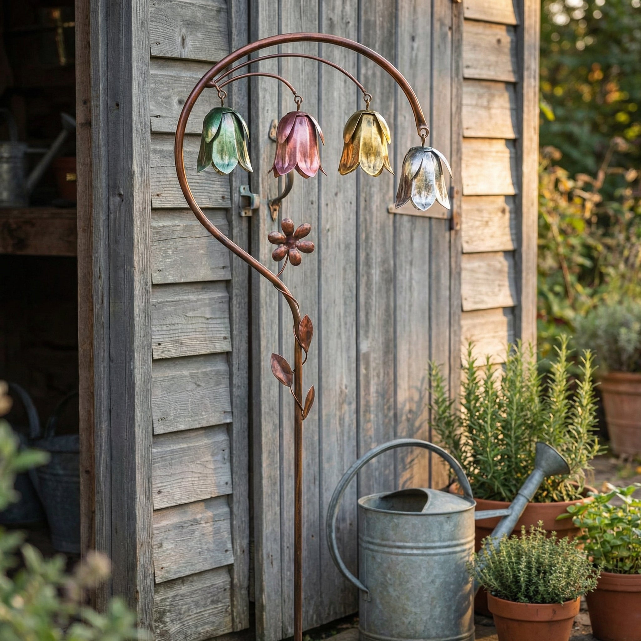 🌸 4-Color Metal Lily of the Valley Garden Stake | Rustic Floral Sculpture