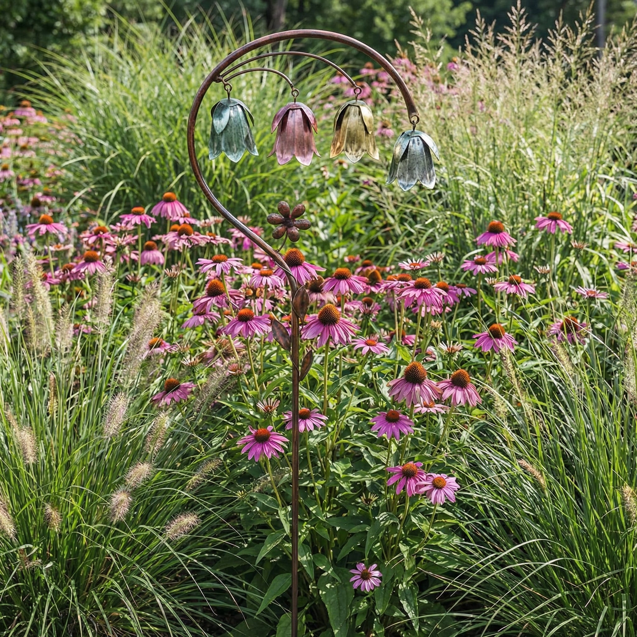 🌸 4-Color Metal Lily of the Valley Garden Stake | Rustic Floral Sculpture