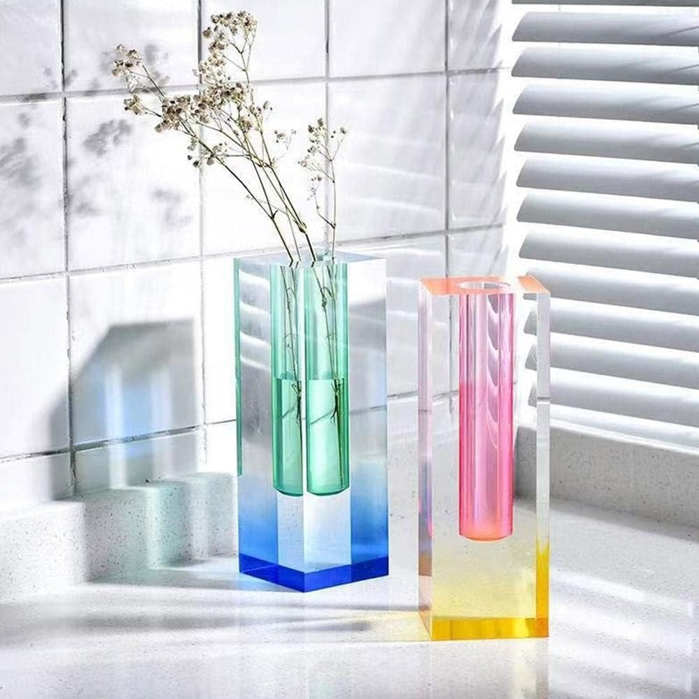 Acrylic Crystal Rainbow Color Square Bud Vase
