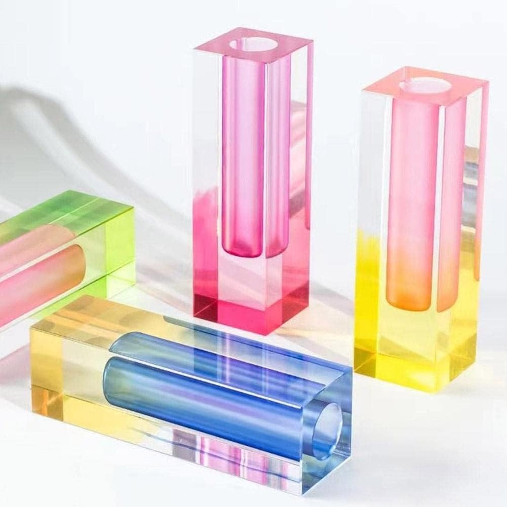 Acrylic Crystal Rainbow Color Square Bud Vase