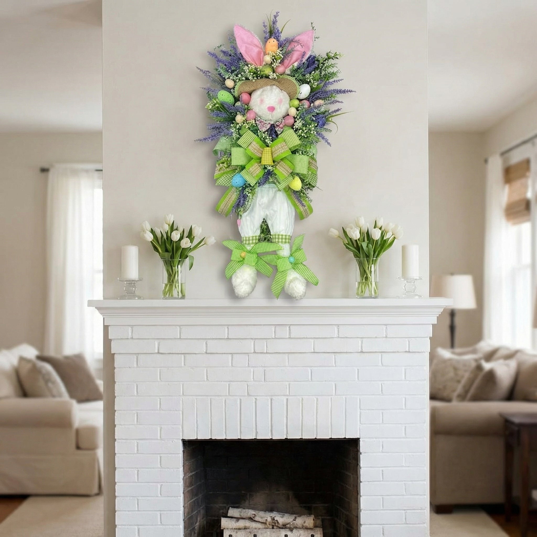 🐰 Easter Bunny Lavender Egg Wreath | Spring Farmhouse Door Decor