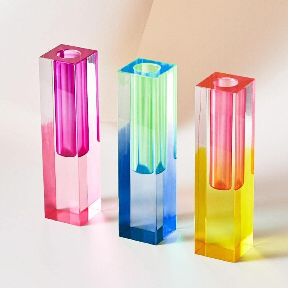 Acrylic Crystal Rainbow Color Square Bud Vase